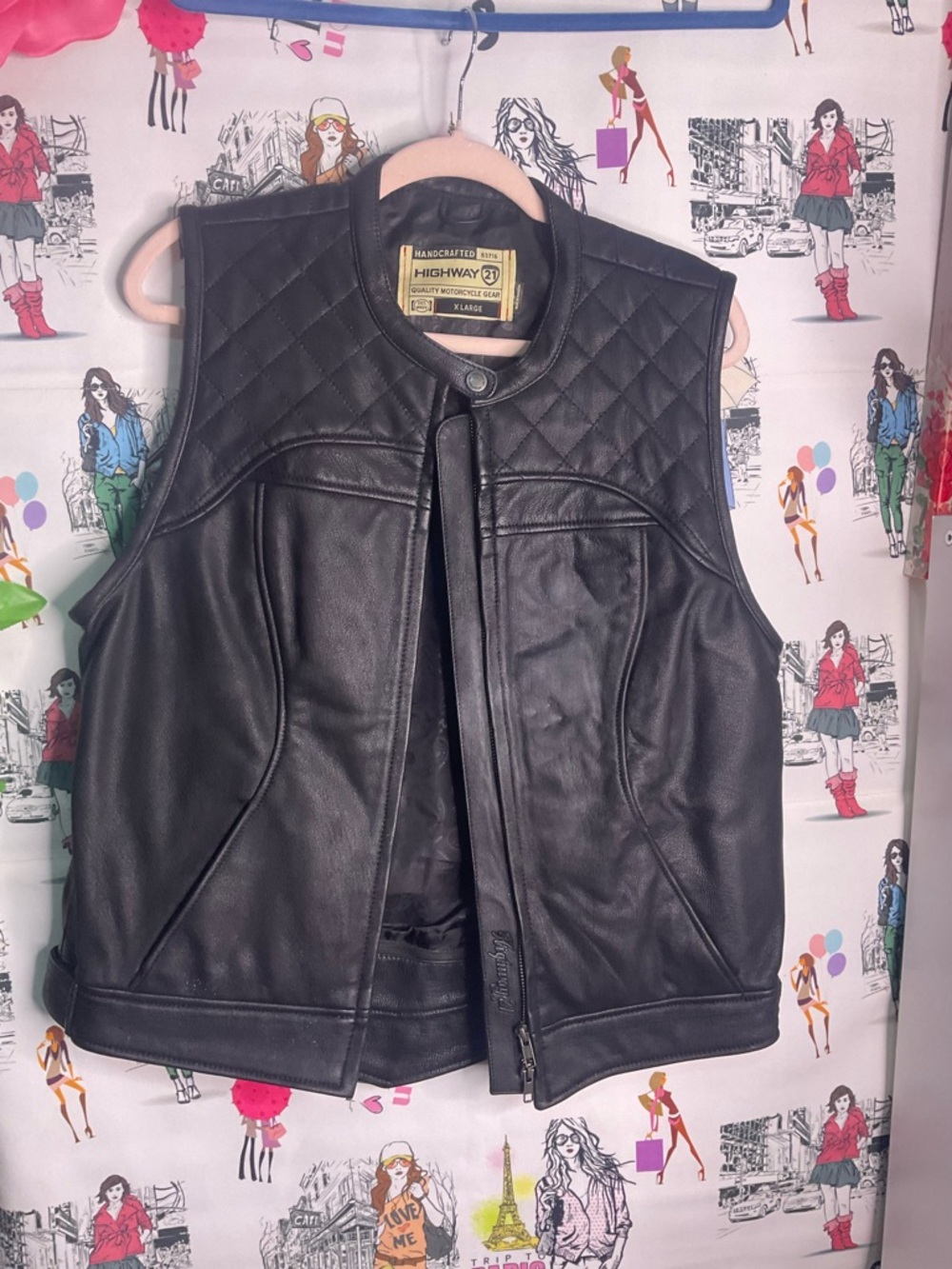 Highway 21 Black Quilted Leather Motorcycle Vest - X Large